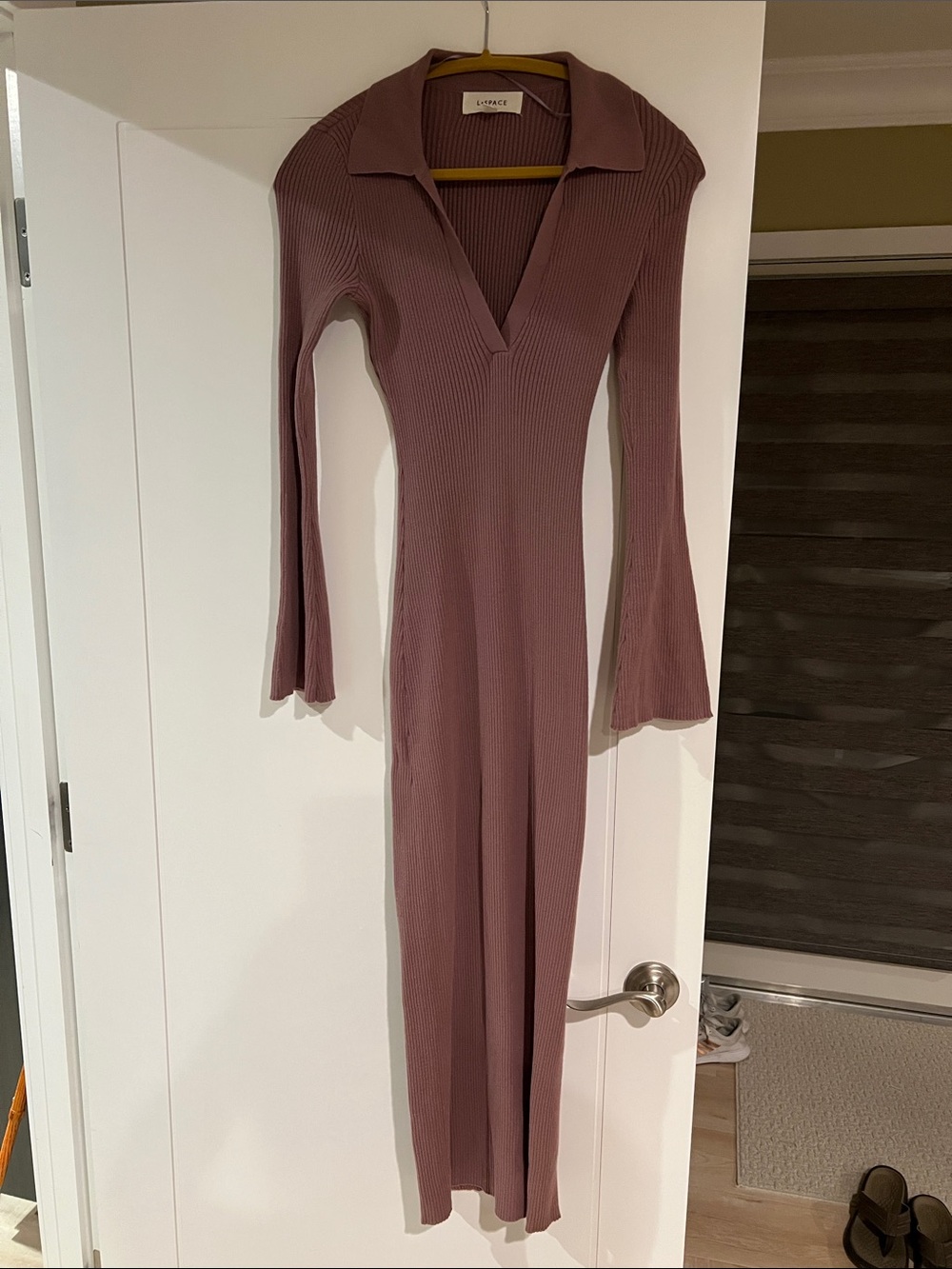 l*space Ribbed Deep V Polo Long Sleeve Maxi Dress in Mauve